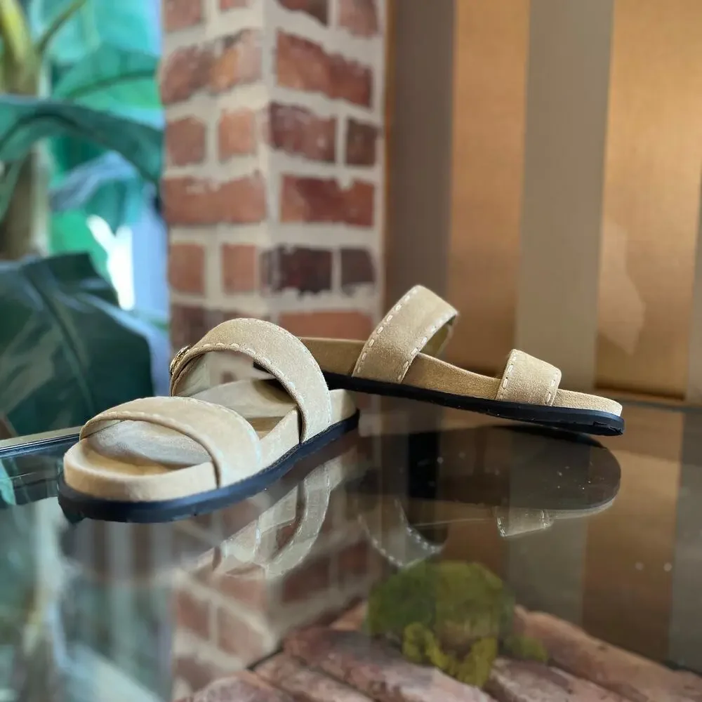 TORY BURCH Romy Sport Beige Suede Slides SZ 10